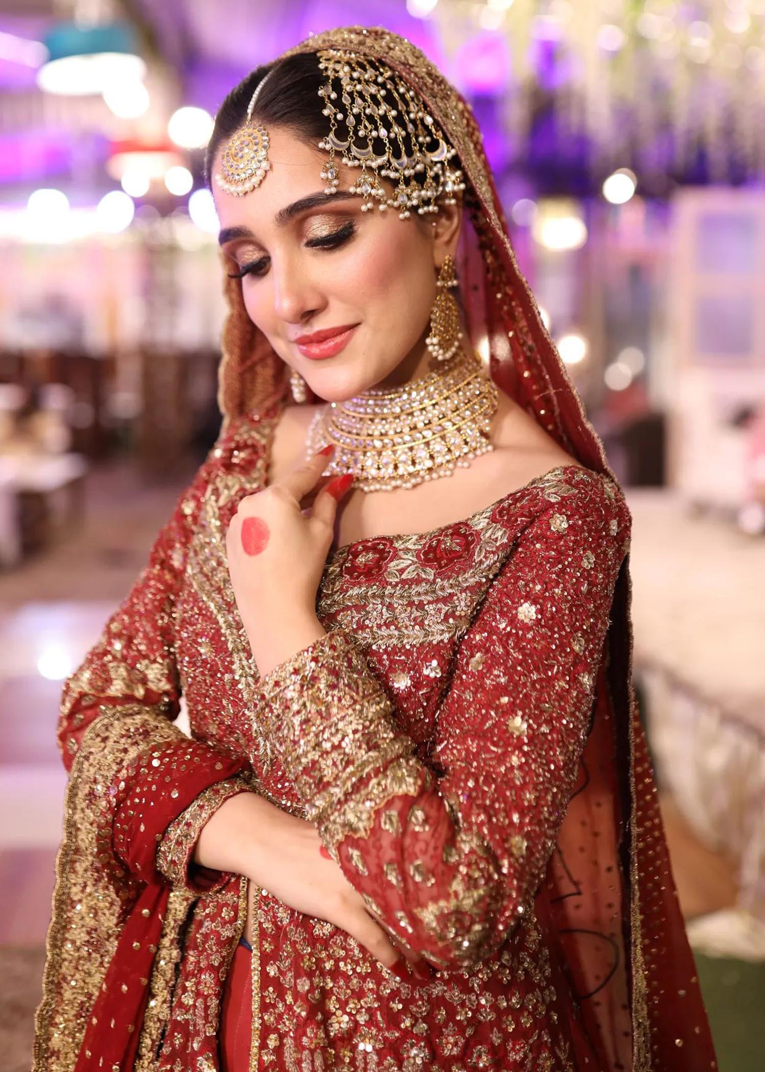 Deep Red Zardozi Silk Bridal Lehenga (3-Piece) - Image 5