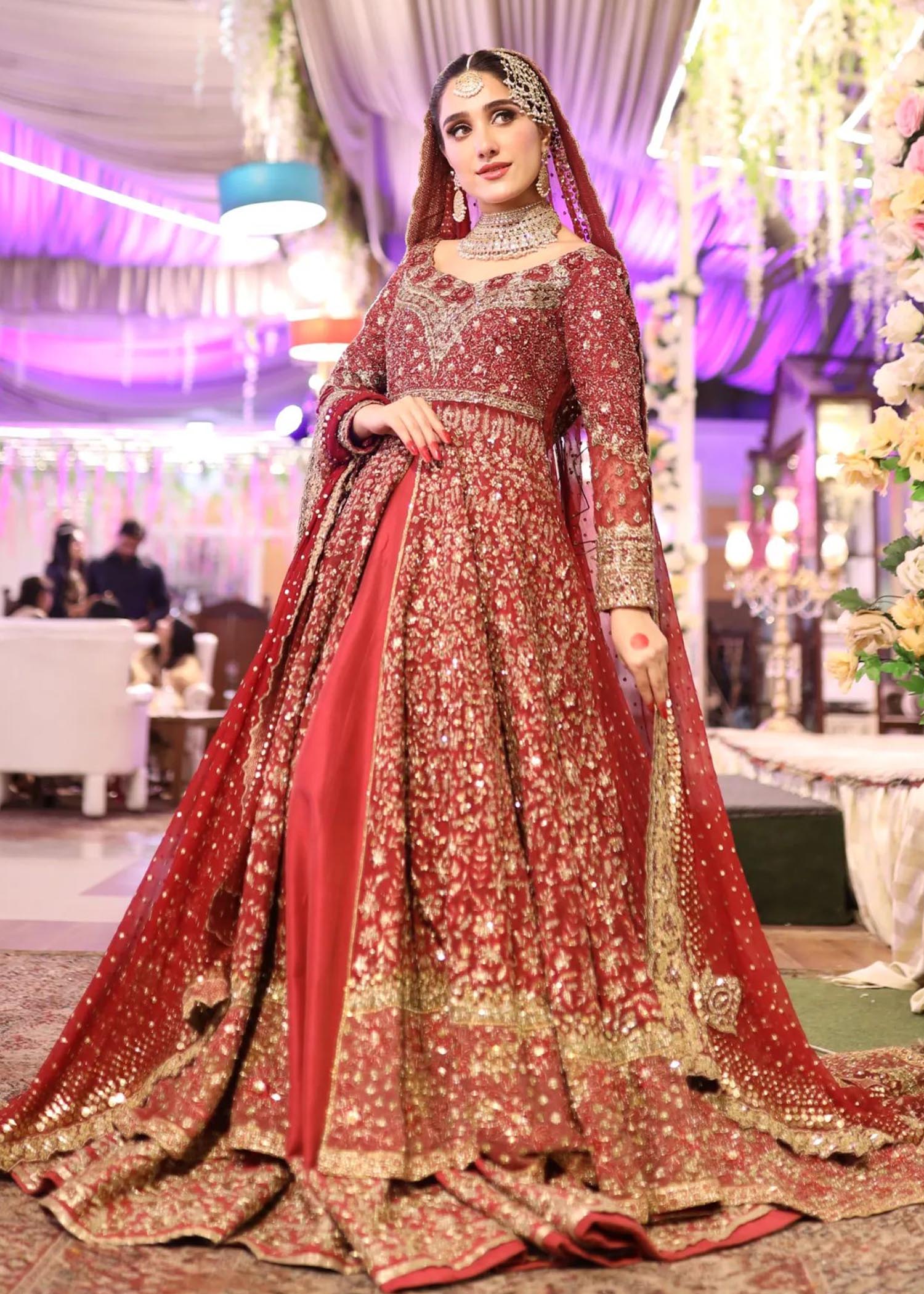 Deep Red Zardozi Silk Bridal Lehenga (3-Piece) - Image 6