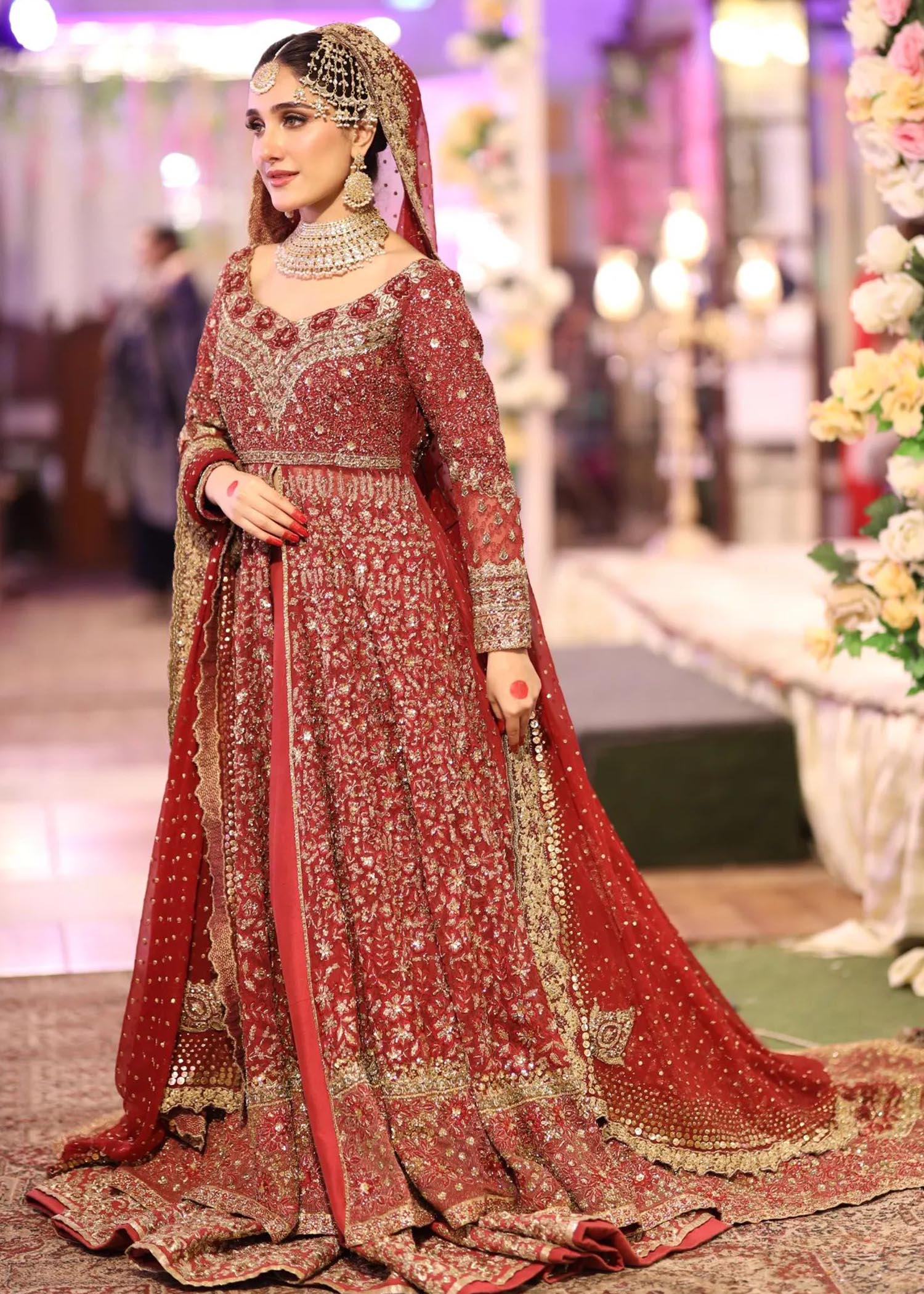 Deep Red Zardozi Silk Bridal Lehenga (3-Piece) - Image 9