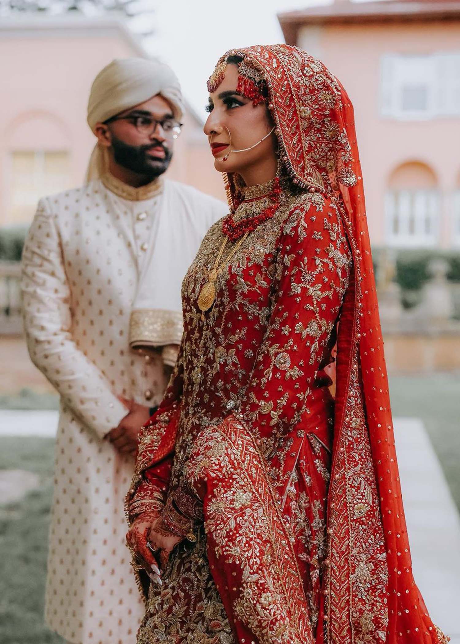 Pakistani Deep Red Zardozi Silk Bridal Lehenga (3-Piece) - Image 7