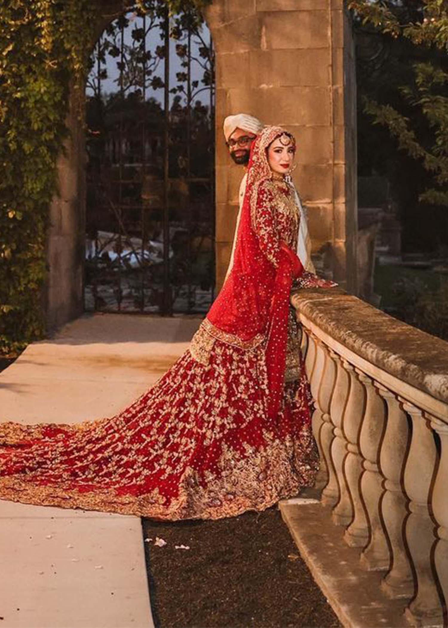 Pakistani Deep Red Zardozi Silk Bridal Lehenga (3-Piece) - Image 8