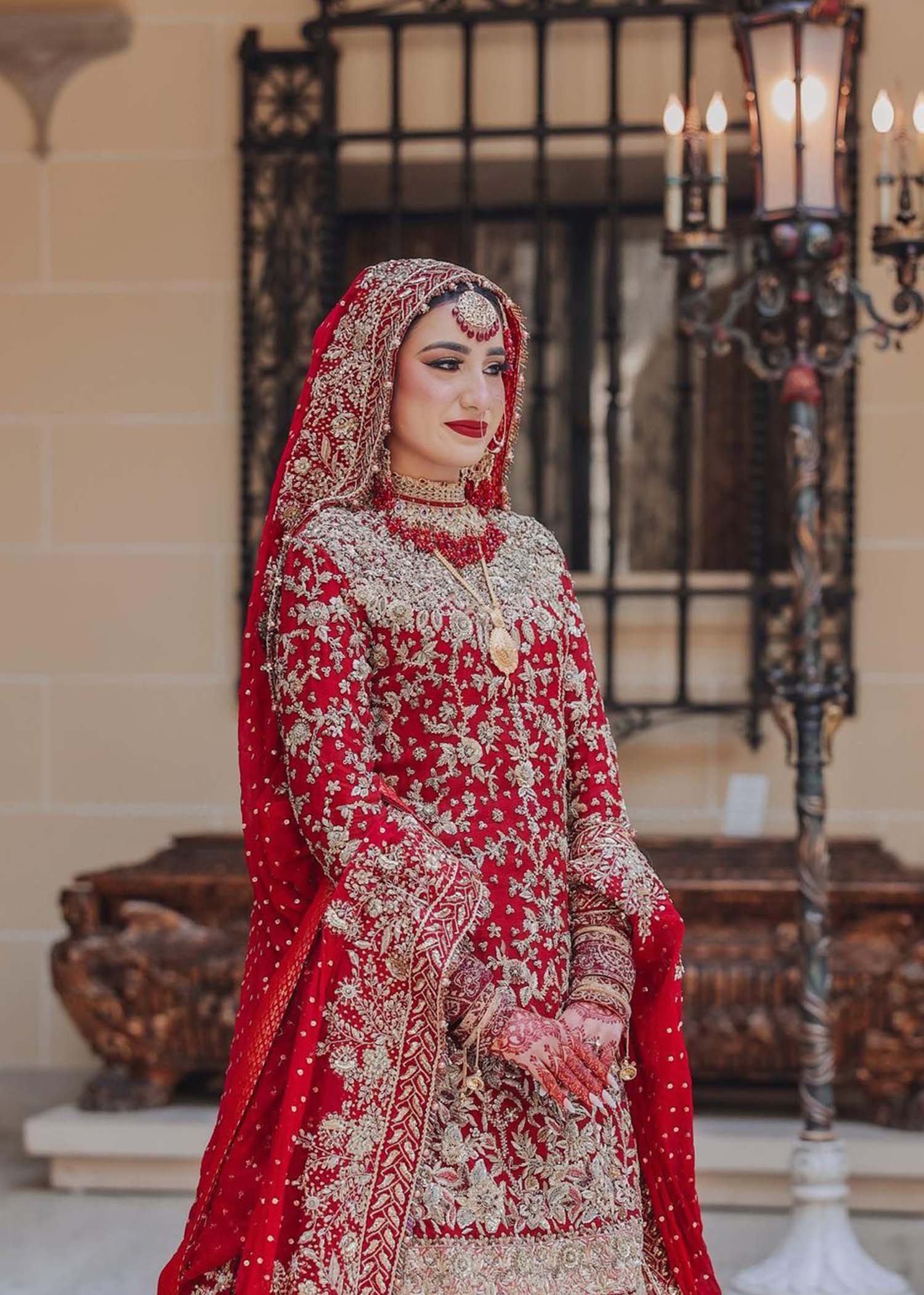 Deep Red Embroidered Silk Bridal Lehenga (3-Piece) - Image 1