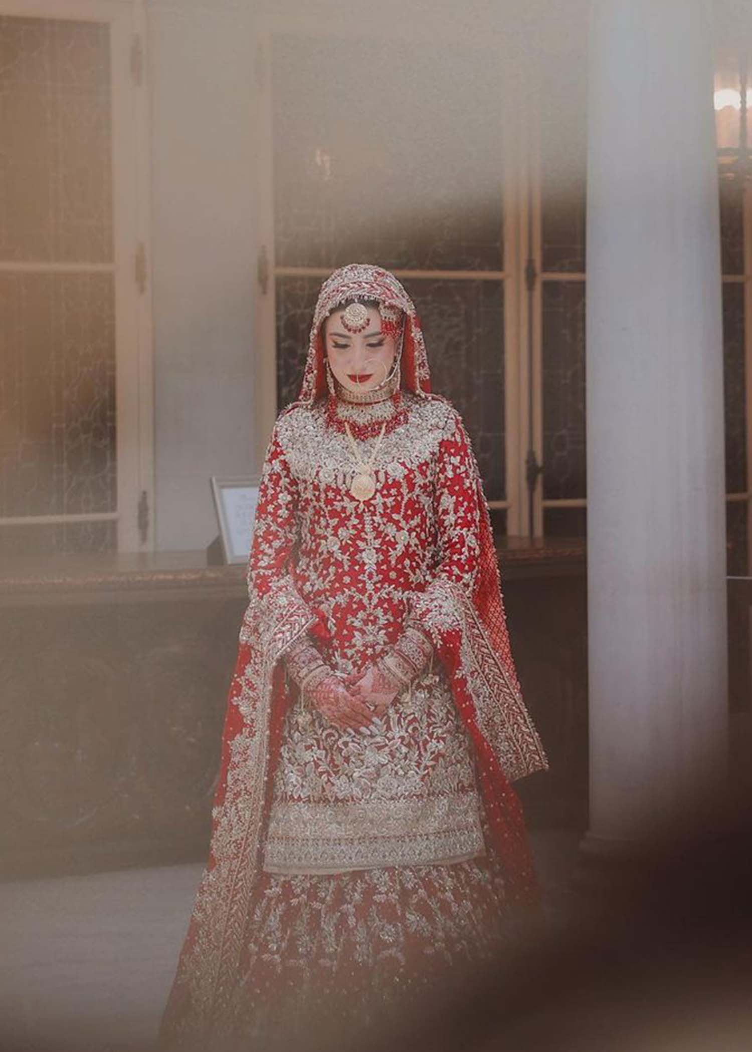 Deep Red Embroidered Silk Bridal Lehenga (3-Piece) - Image 4