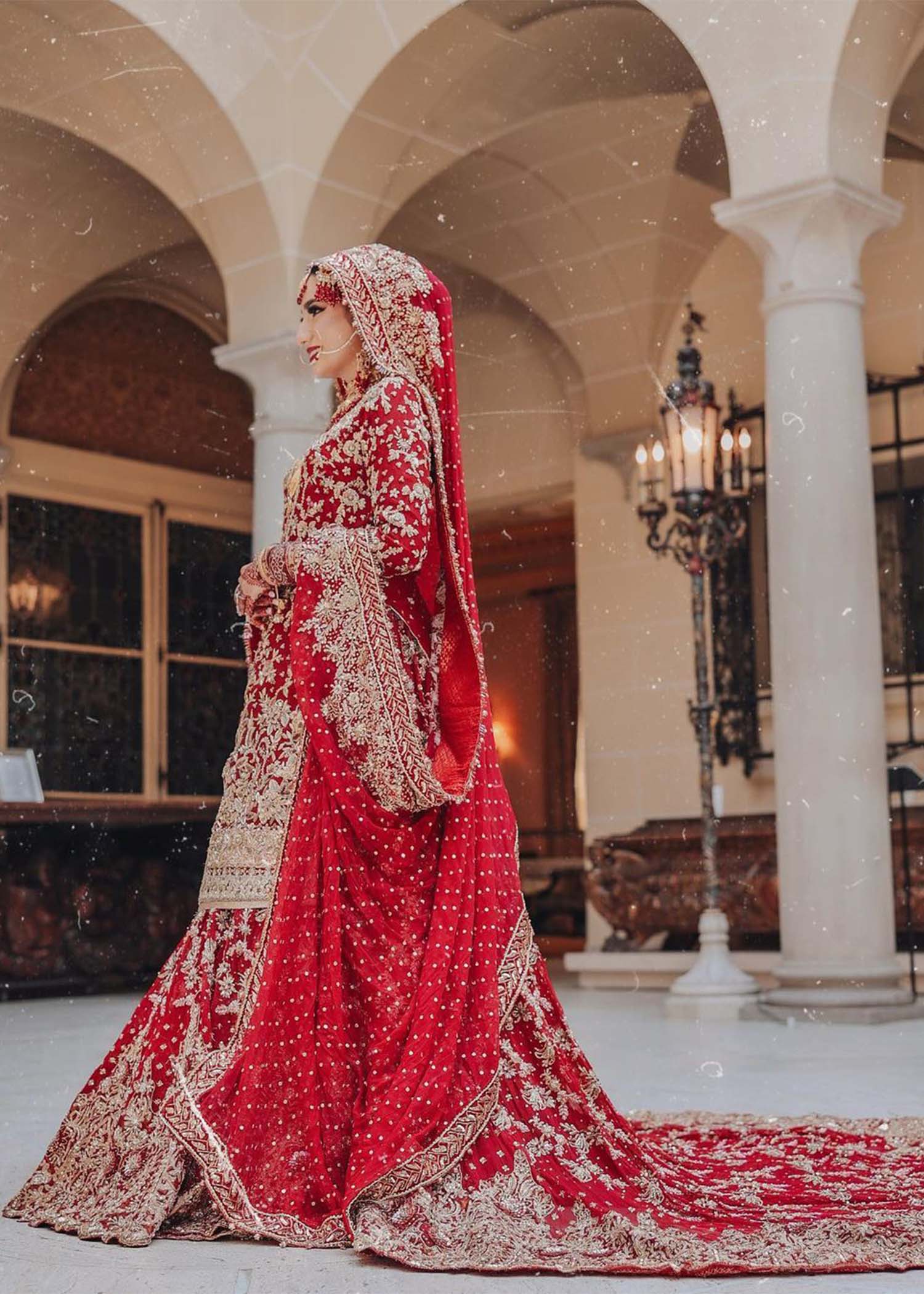 Deep Red Embroidered Silk Bridal Lehenga (3-Piece) - Image 8