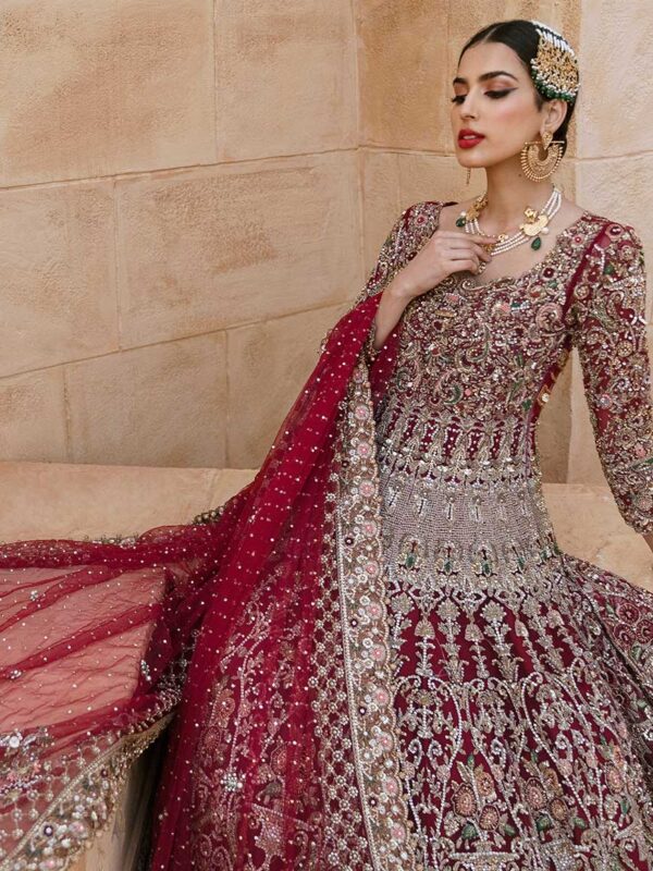 Deep Scarlet Embellished Silk Bridal Lehenga (3-Piece) - Image 1