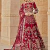 Pakistani Deep Scarlet Embellished Silk Bridal Lehenga (3-Piece) - Image 3