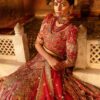 Pakistani Deep Red Zardozi Net Silk Bridal Lehenga (3-Piece) - Image 2