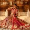 Pakistani Deep Red Zardozi Net Silk Bridal Lehenga (3-Piece) - Image 3