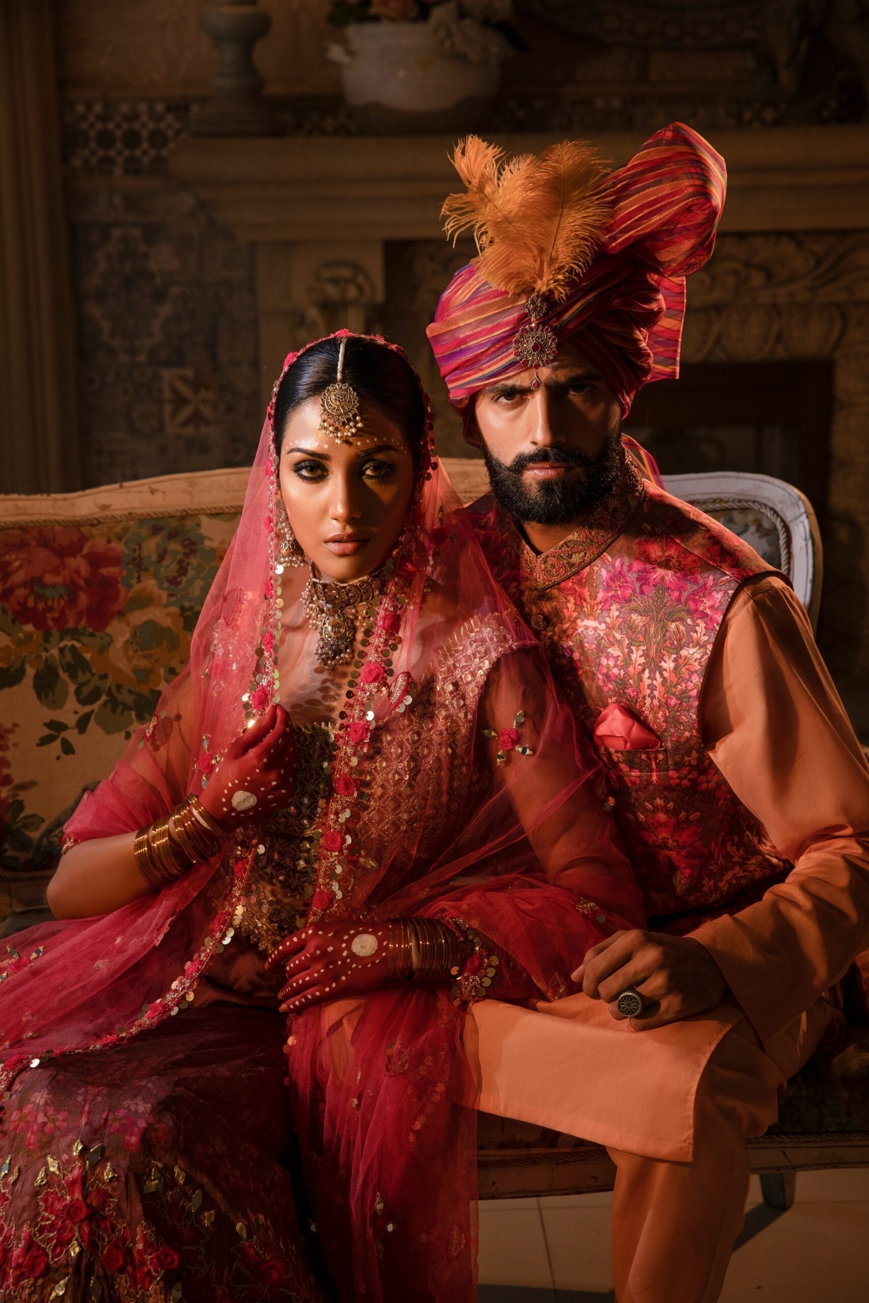 Red Mirror-Embroidered Silk Bridal Lehenga (3-Piece) - Image 5