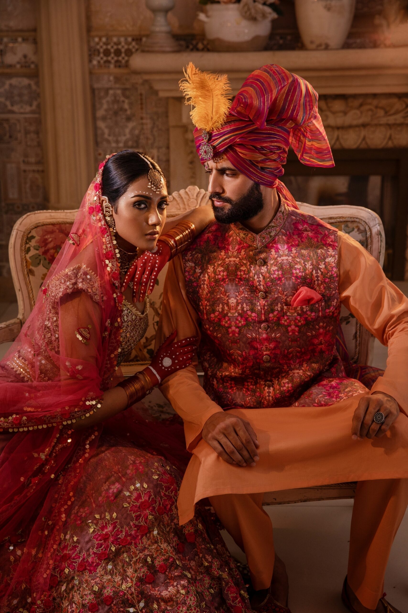 Red Mirror-Embroidered Silk Bridal Lehenga (3-Piece) - Image 9