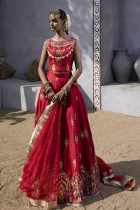 Pakistani Red Embroidered Silk Lehenga Choli (3-Piece) - Image 3