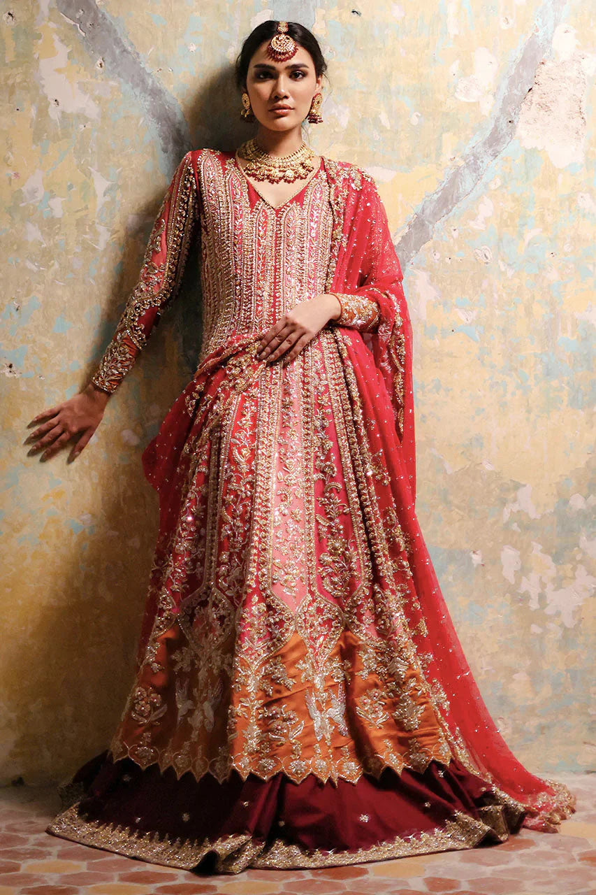 Deep Red Zardozi Silk Kalidar Lehenga (3-Piece) - Image 1