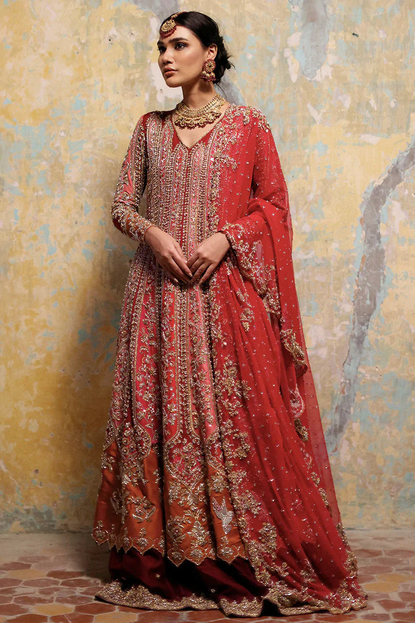 Deep Red Zardozi Silk Kalidar Lehenga (3-Piece) - Image 2