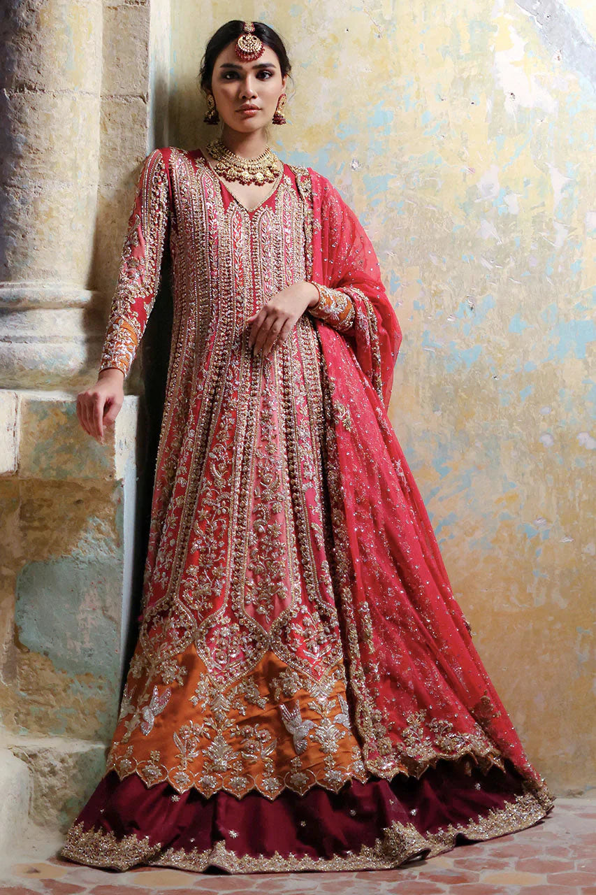 Deep Red Zardozi Silk Kalidar Lehenga (3-Piece) - Image 4