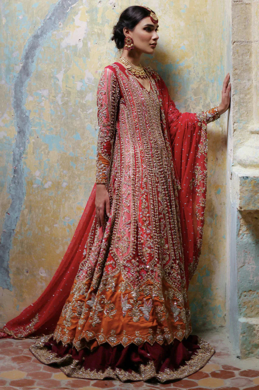 Deep Red Zardozi Silk Kalidar Lehenga (3-Piece) - Image 5