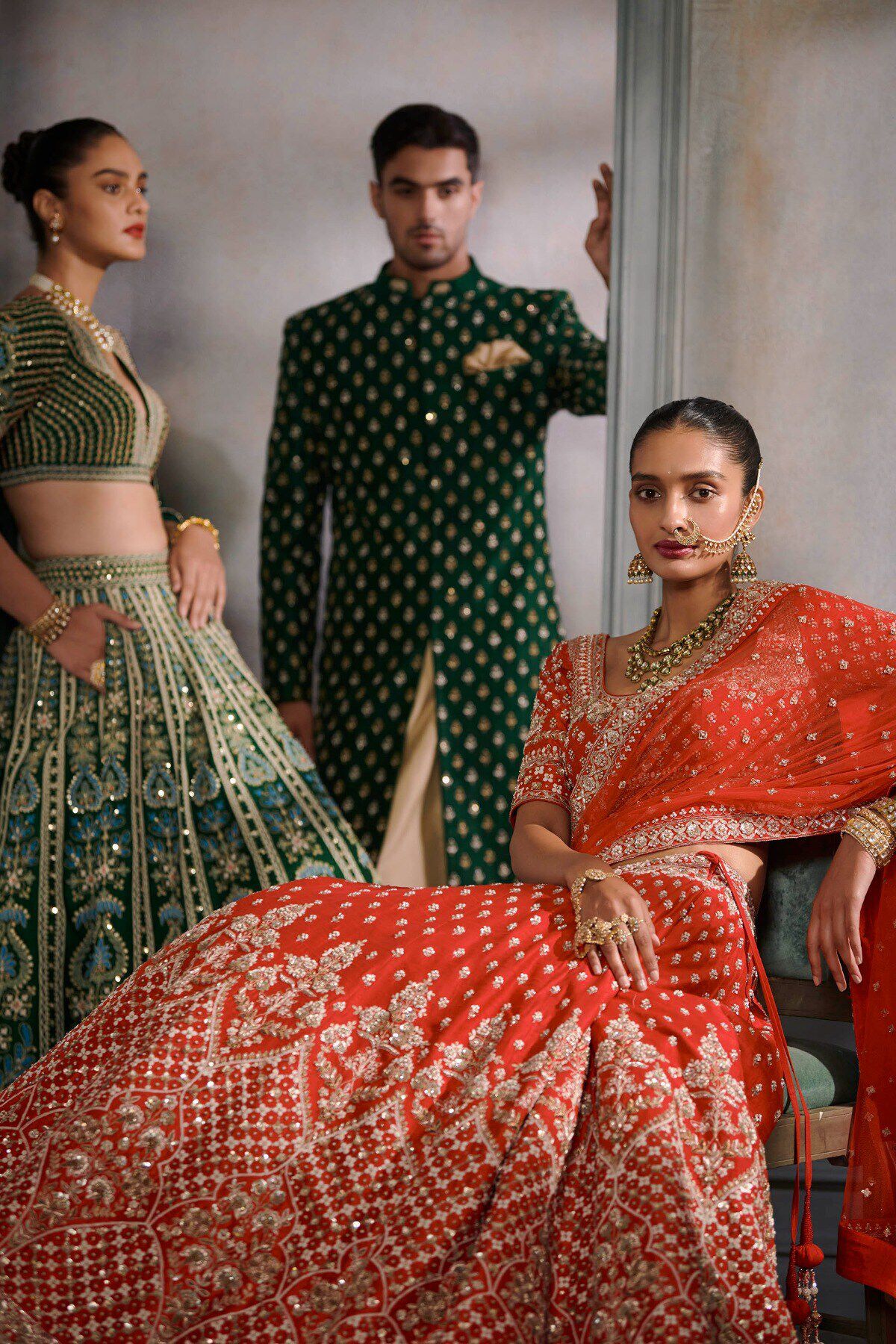 Red Embroidered Silk Bridal Lehenga (3-Piece) - Image 5