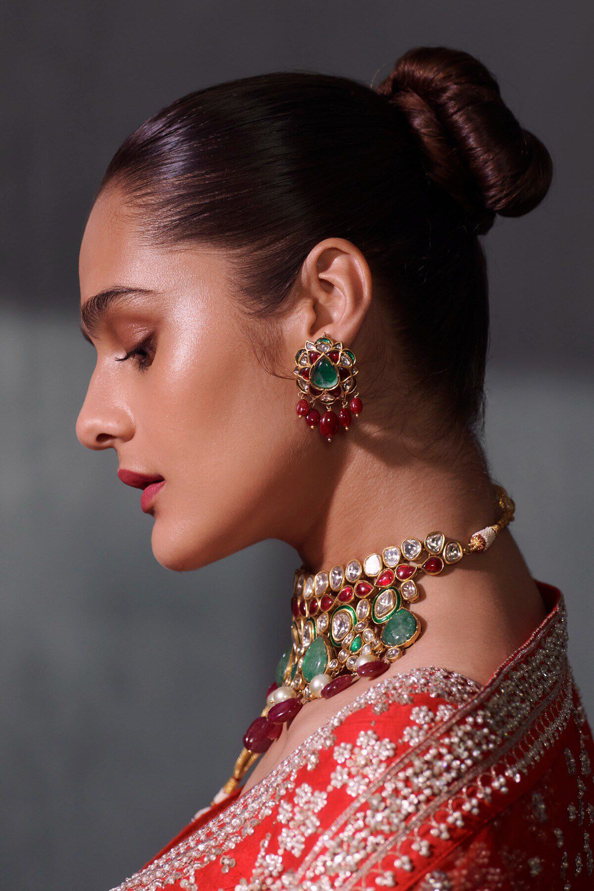 Red Gota Patti Zardozi Silk Bridal Lehenga (4-Piece) - Image 4