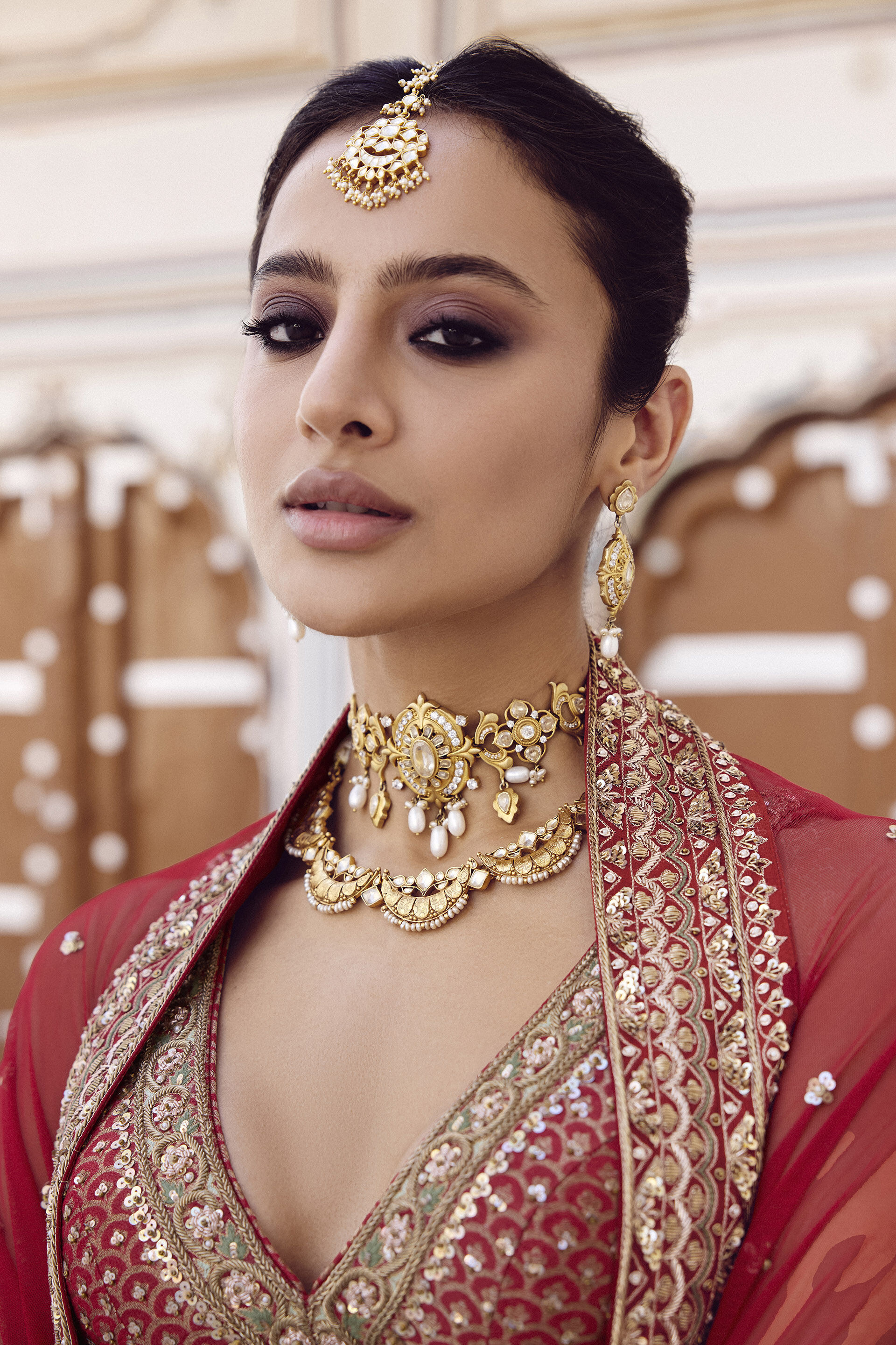 Indian Red Zardozi Embroidered Silk Bridal Lehenga (3-Piece) - Image 10