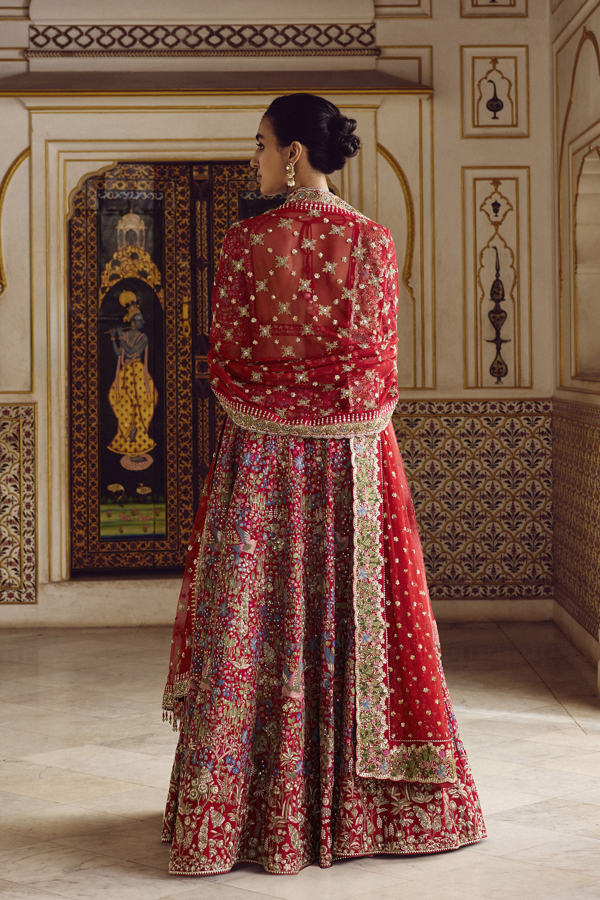 Red Zardozi Zari Silk Bridal Lehenga (3-Piece) - Image 2