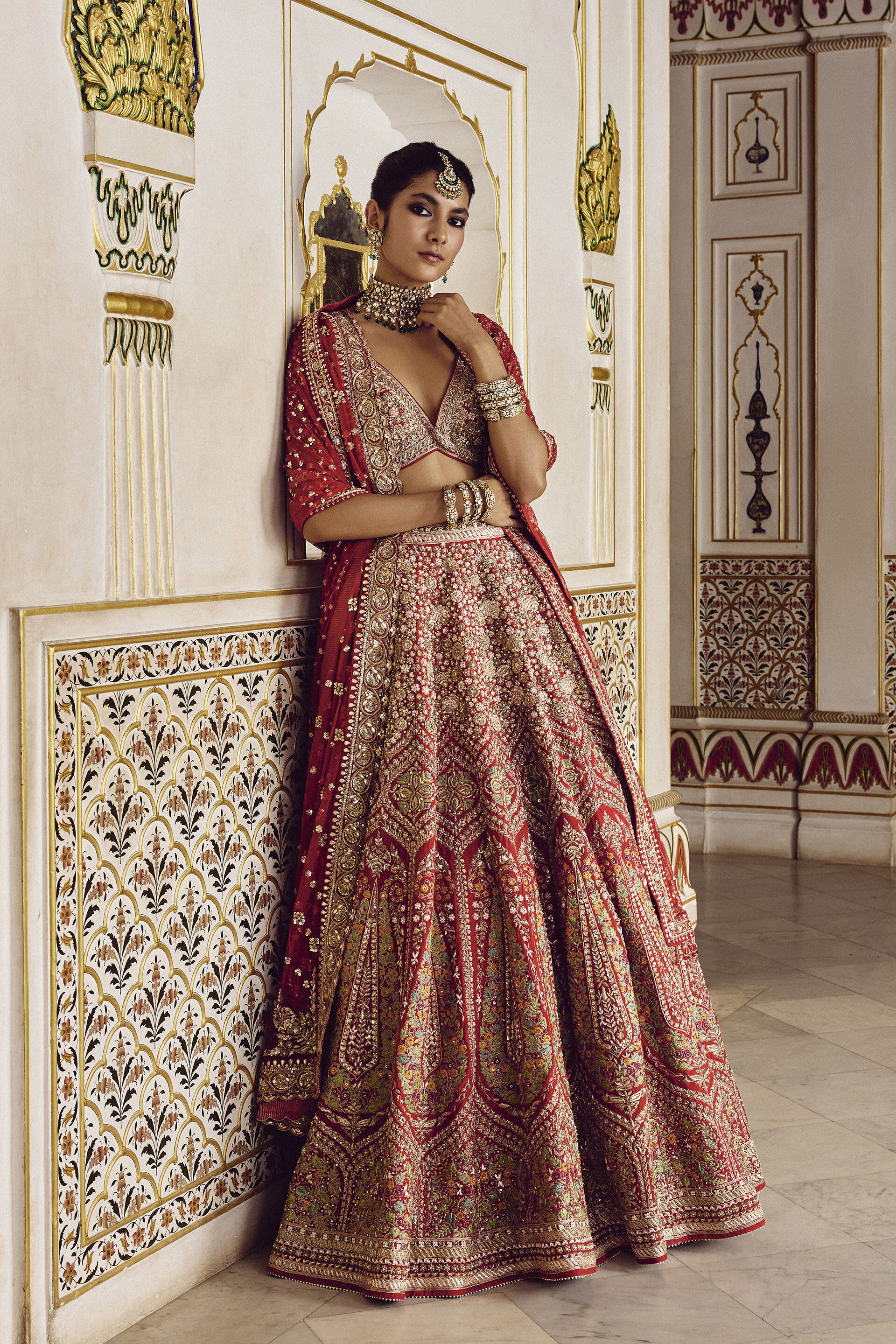 Red Zardozi Zari Silk Bridal Lehenga (3-Piece) - Image 1