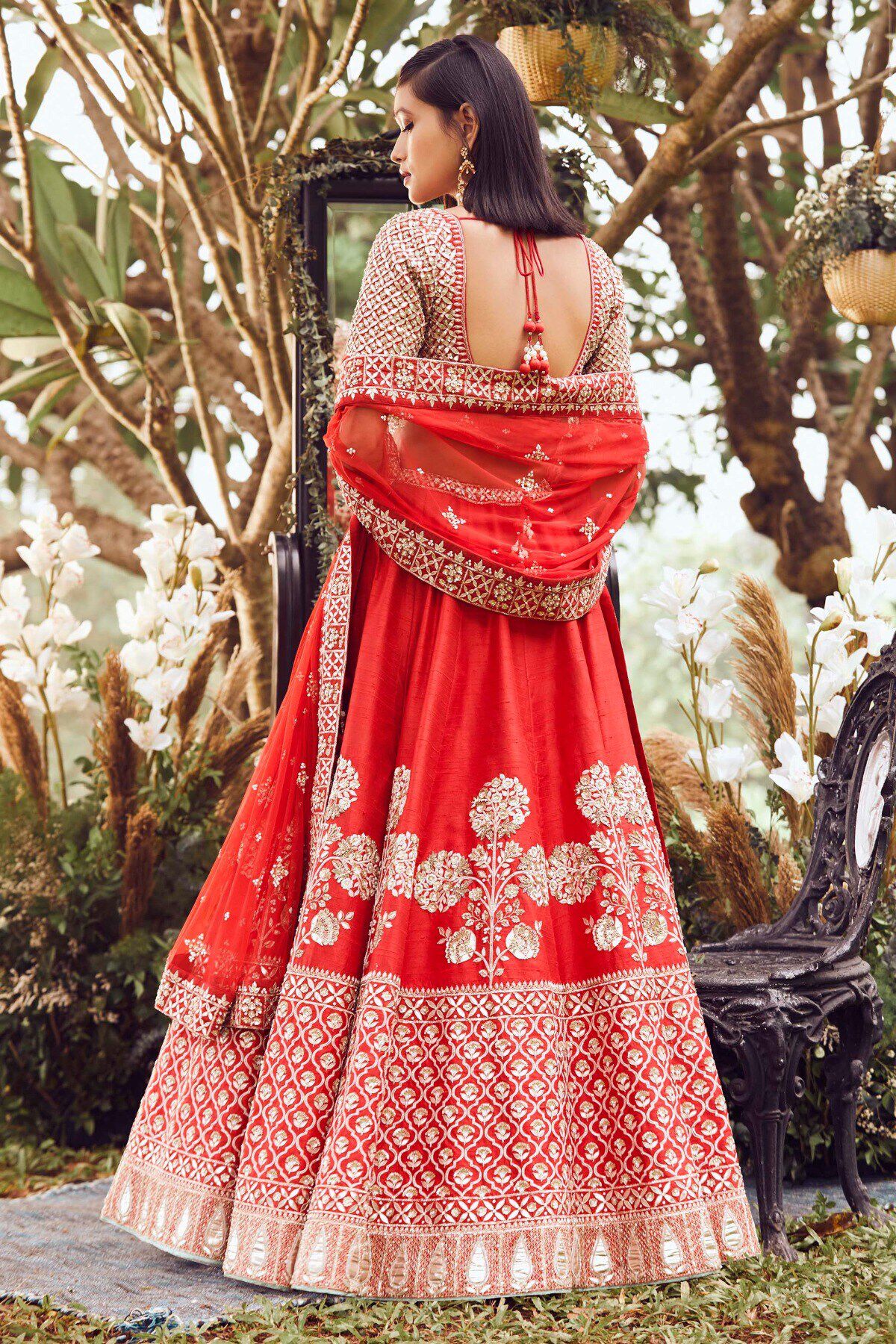 Garnet Red Gota Patti Zardozi Silk Lehenga (3-Piece) - Image 2