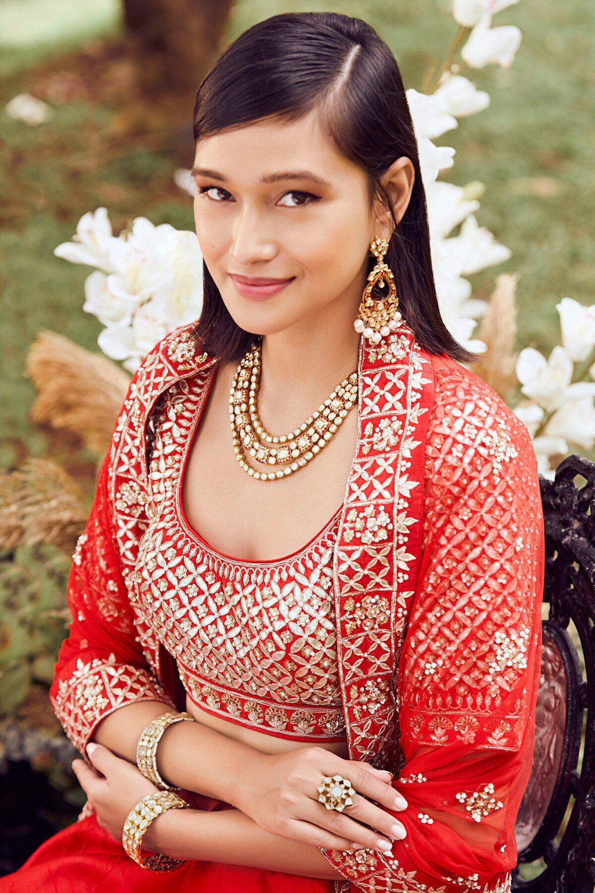 Garnet Red Gota Patti Zardozi Silk Lehenga (3-Piece) - Image 4