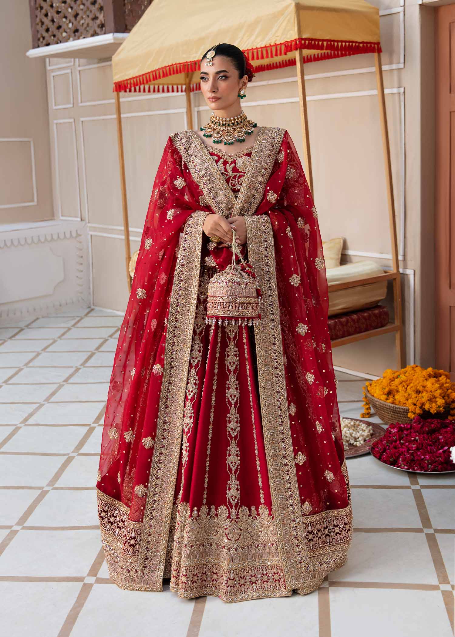 Red Zardozi Silk Lehenga Choli (3-Piece) - Image 1