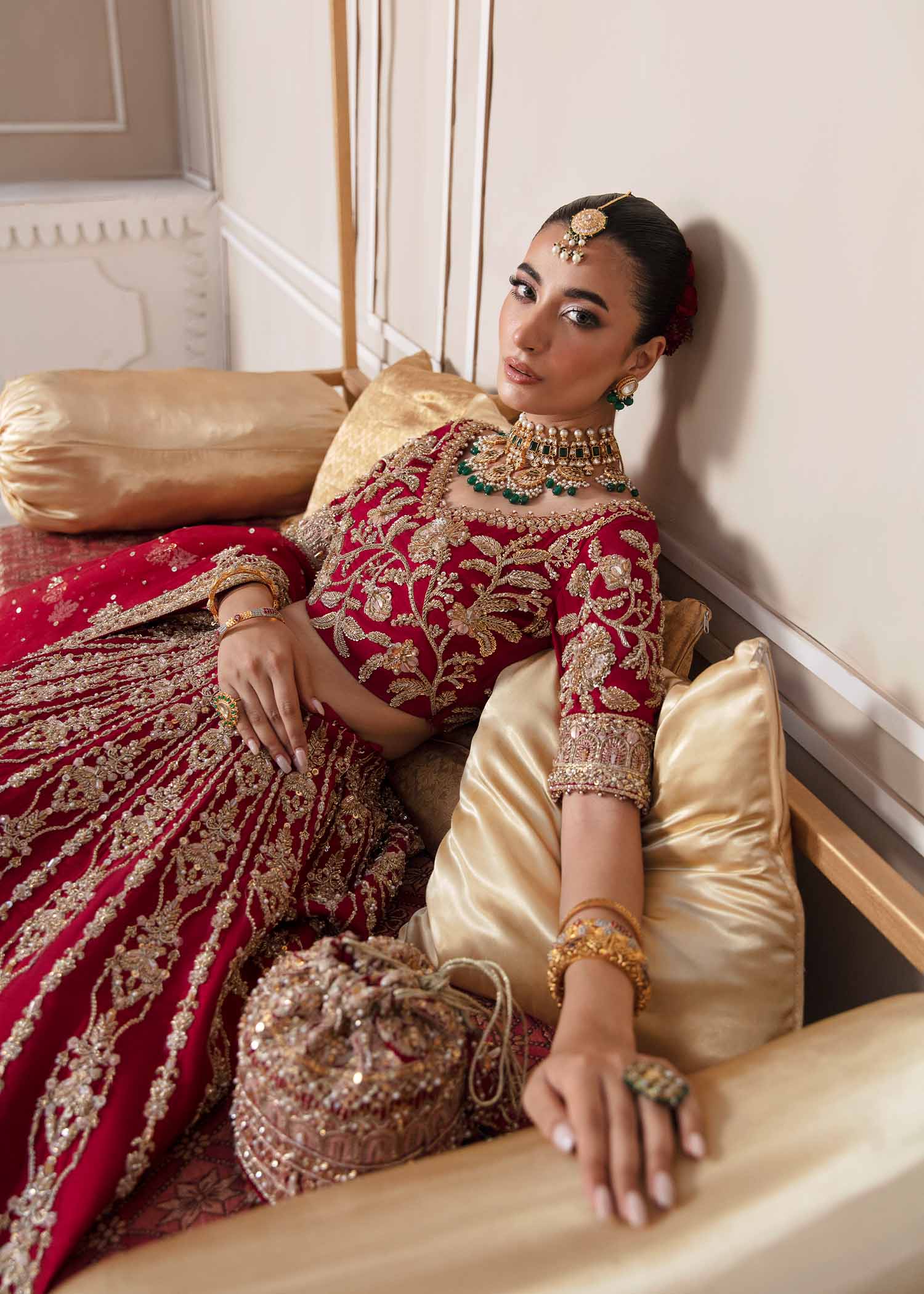 Red Zardozi Silk Lehenga Choli (3-Piece) - Image 2