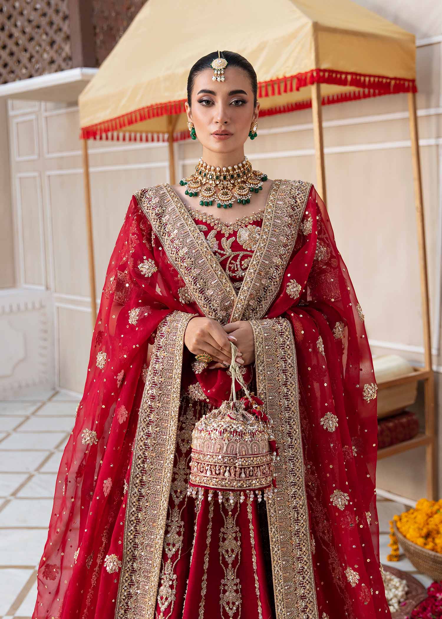 Red Zardozi Silk Lehenga Choli (3-Piece) - Image 4