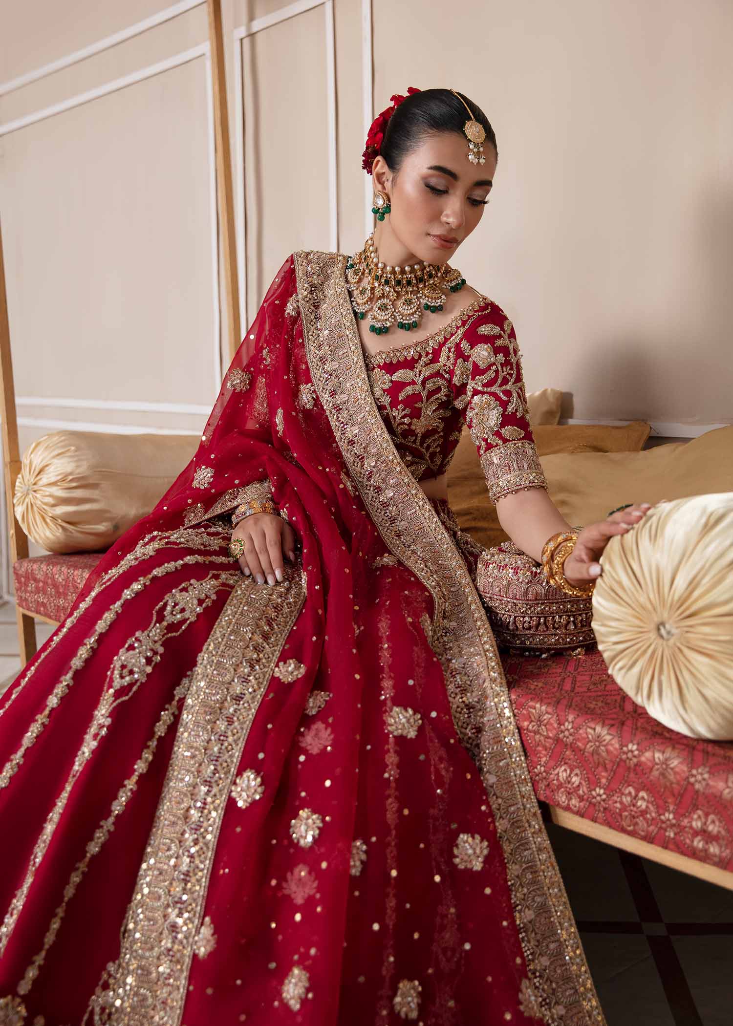 Red Zardozi Silk Lehenga Choli (3-Piece) - Image 5