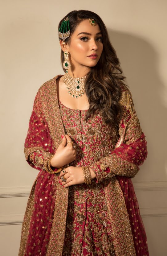 Pakistani Red Zardozi Silk Bridal Gown with Lehenga (3-Piece) - Image 1