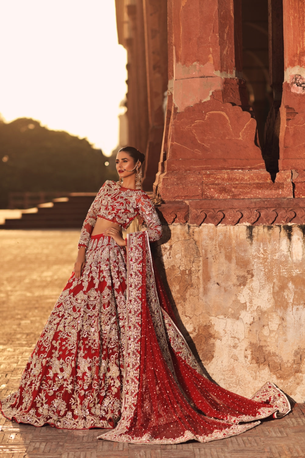Poppy Red Zardozi Silk Bridal Lehenga (3-Piece) - Image 1