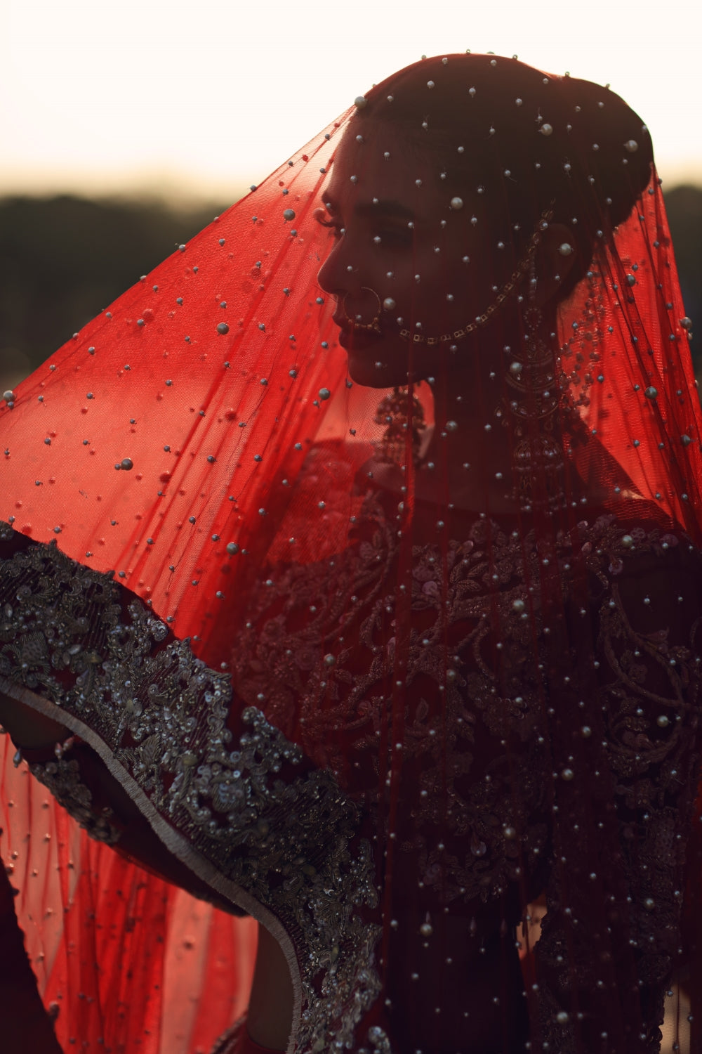Poppy Red Zardozi Silk Bridal Lehenga (3-Piece) - Image 3