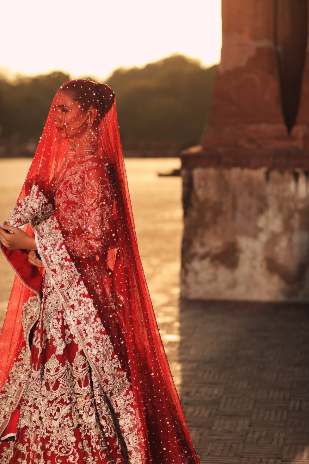 Poppy Red Zardozi Silk Bridal Lehenga (3-Piece) - Image 4