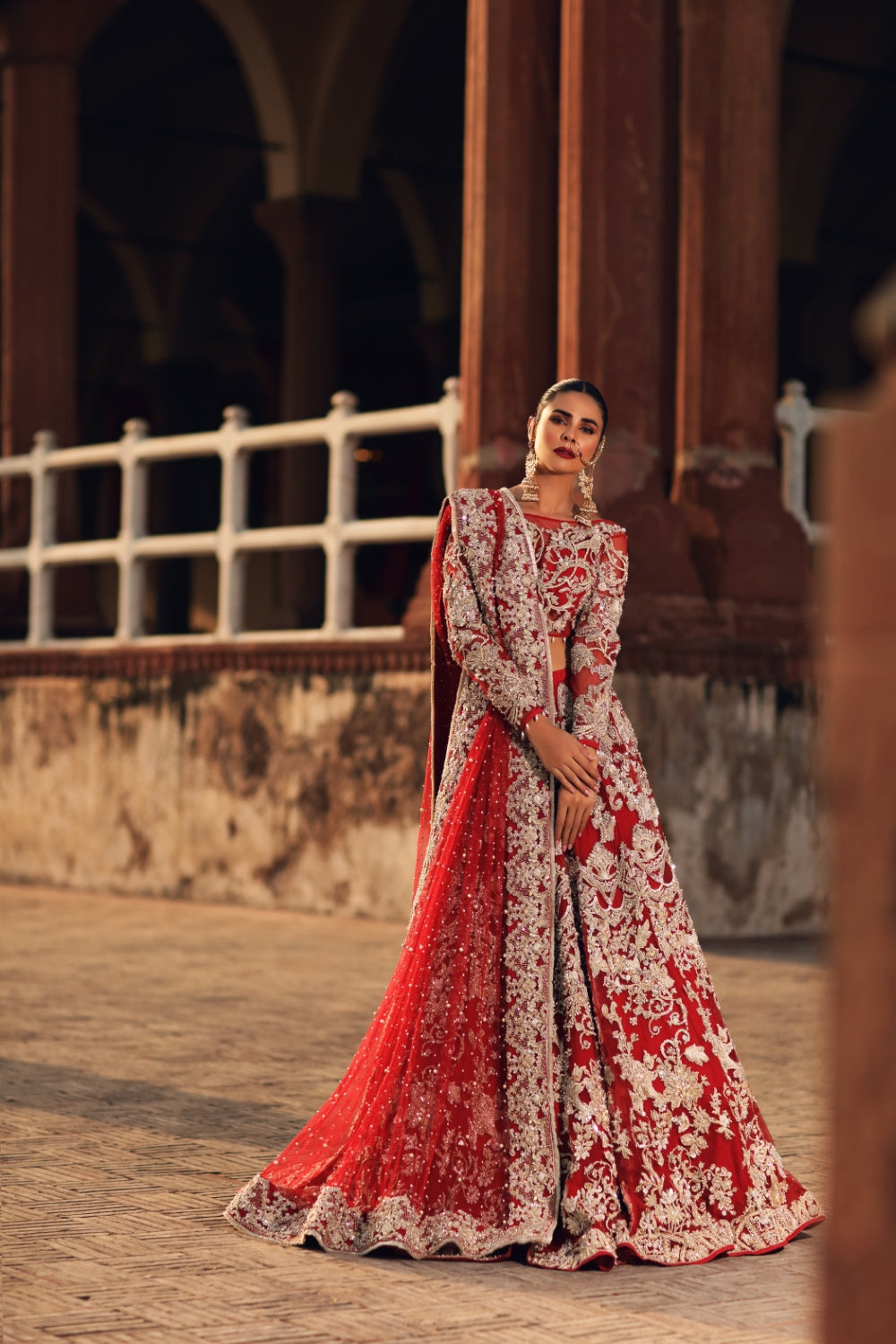 Poppy Red Zardozi Silk Bridal Lehenga (3-Piece) - Image 7