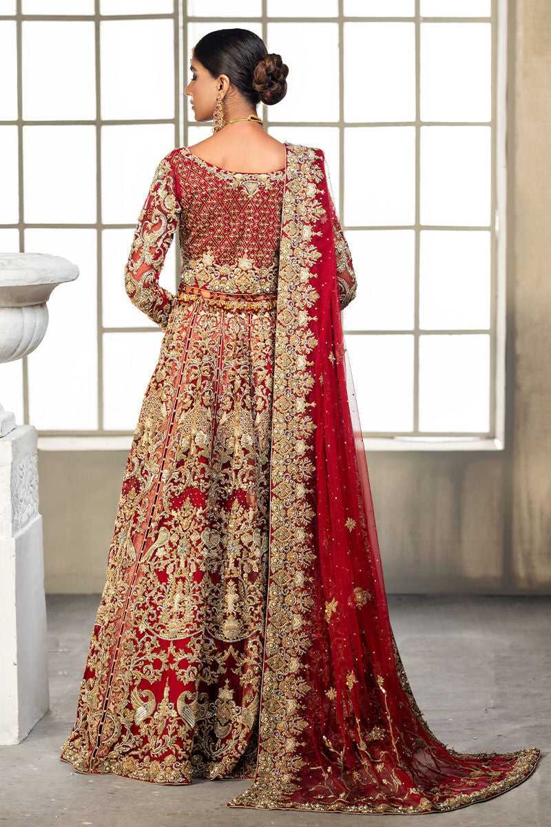 Pakistani Red Hand-Embellished Silk Bridal Lehenga (3-Piece) - Image 1
