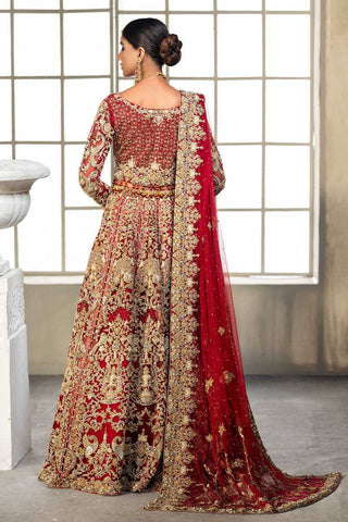 Pakistani Red Hand-Embellished Silk Bridal Lehenga (3-Piece) - Image 2