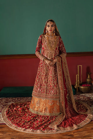 Pakistani Red & Burnt Orange Embroidered Silk Bridal Lehenga (3-Piece) - Image 5