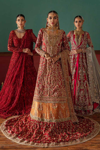 Pakistani Red & Burnt Orange Embroidered Silk Bridal Lehenga (3-Piece) - Image 6