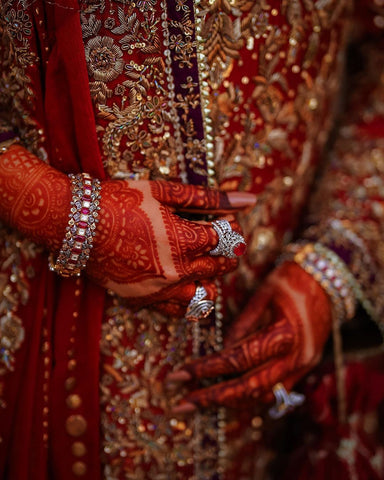 Deep Red Zardozi Silk Bridal Lehenga (3-Piece) - Image 3