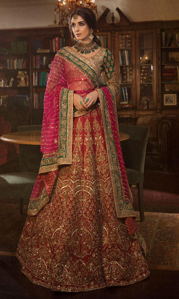 Deep Red Zardozi Silk Bridal Lehenga Choli (3-Piece) - Image 2
