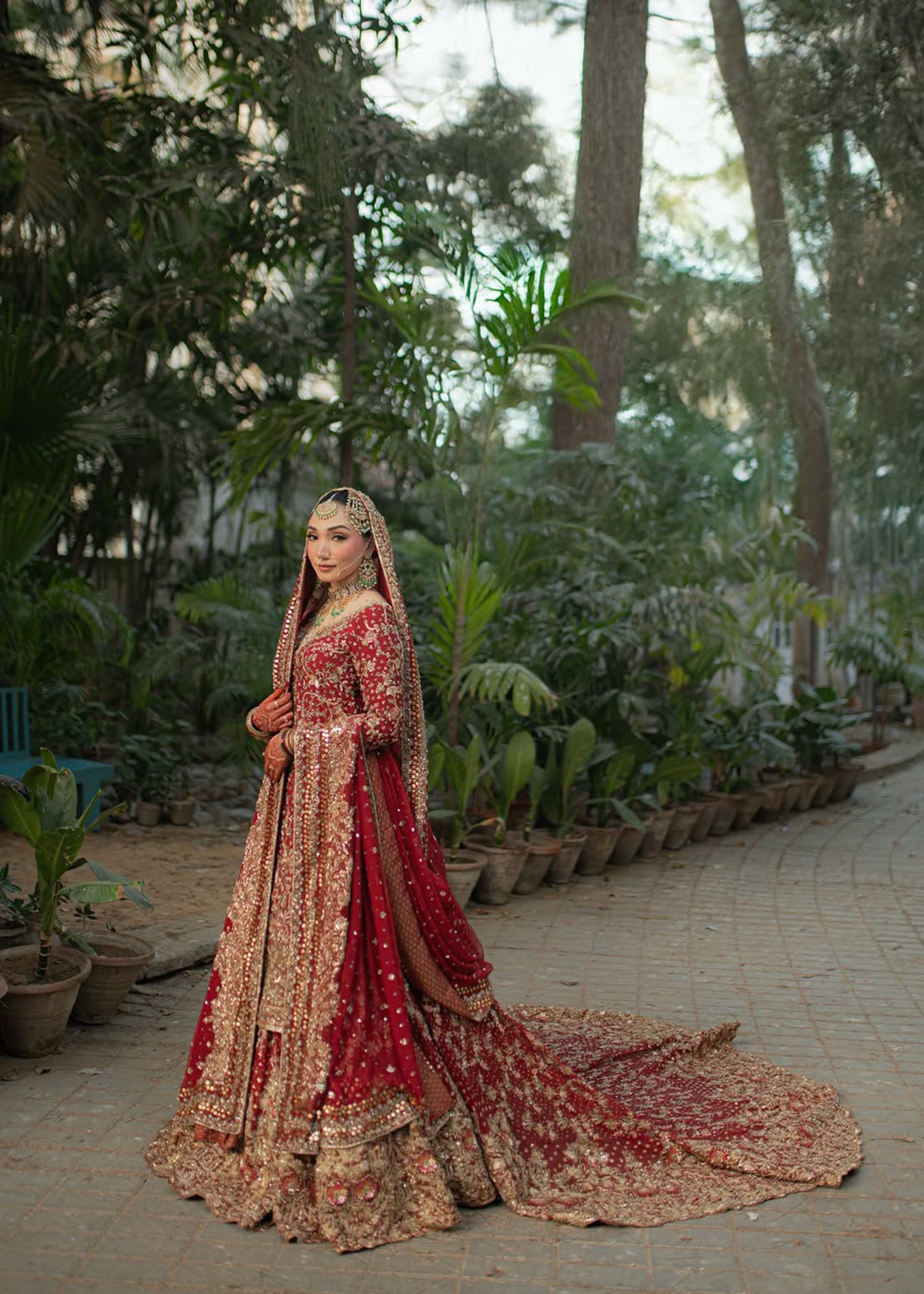 Deep Red Zardozi Silk Bridal Lehenga (3-Piece) - Image 1