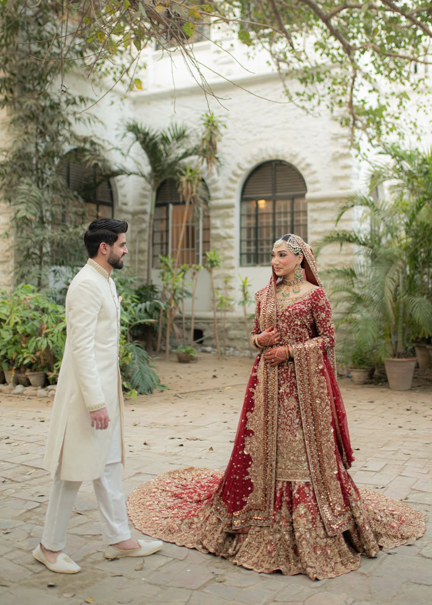 Deep Red Zardozi Silk Bridal Lehenga (3-Piece) - Image 2