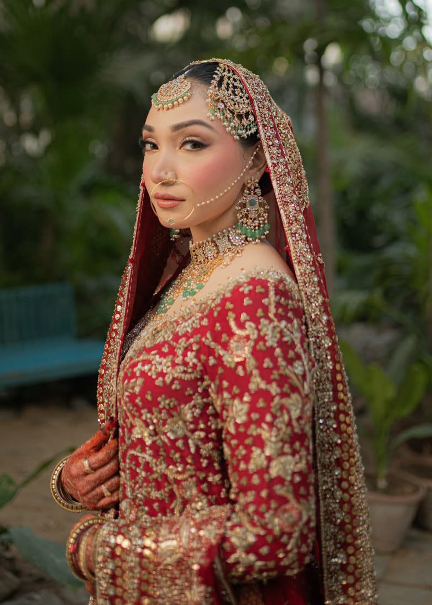 Deep Red Zardozi Silk Bridal Lehenga (3-Piece) - Image 3