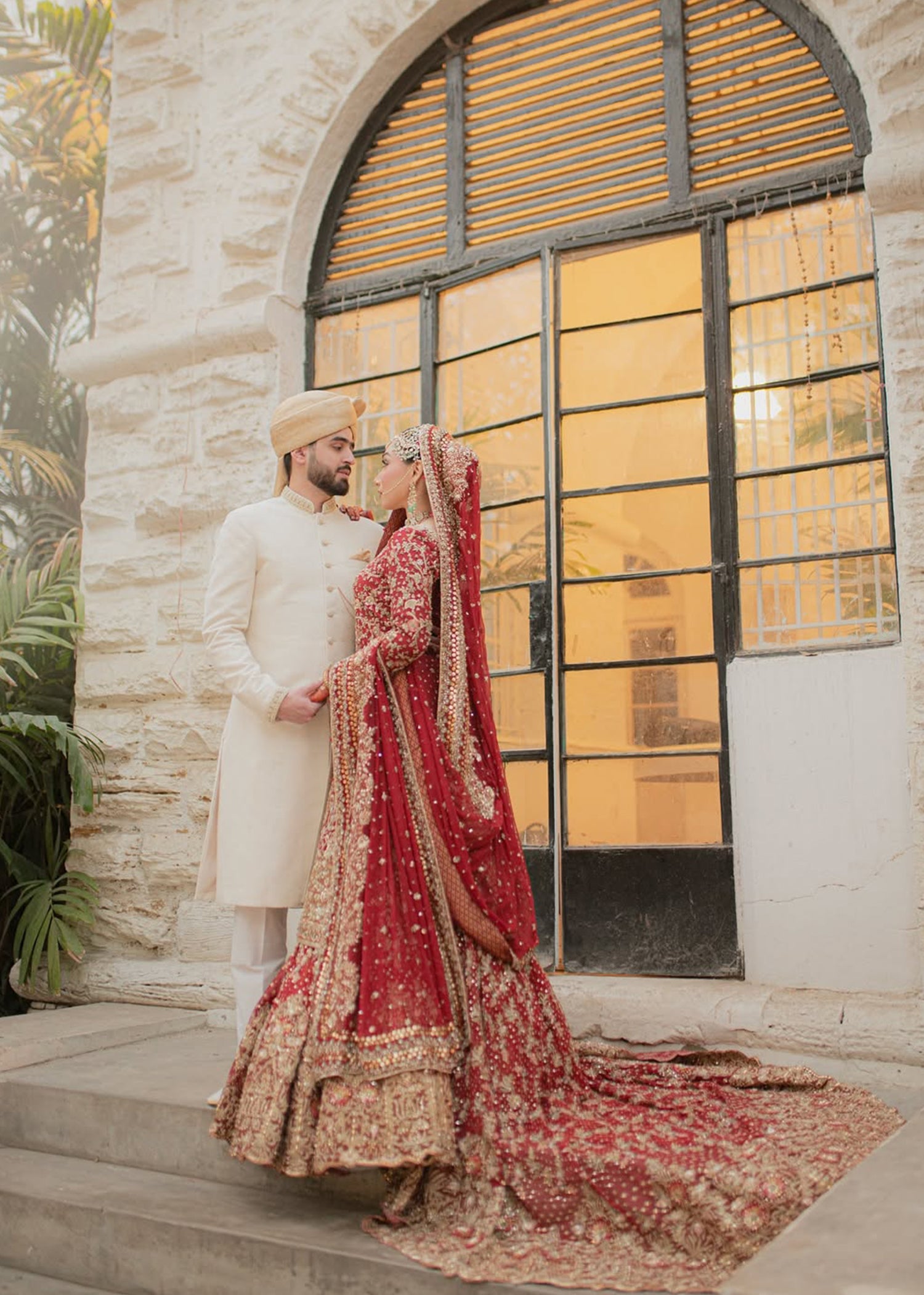 Deep Red Zardozi Silk Bridal Lehenga (3-Piece) - Image 4