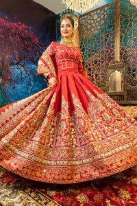 Pakistani Red Zardozi Silk Bridal Lehenga (3-Piece) - Image 2