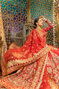 Pakistani Red Zardozi Silk Bridal Lehenga (3-Piece) - Image 3