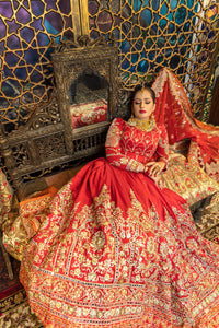 Pakistani Red Zardozi Silk Bridal Lehenga (3-Piece) - Image 4
