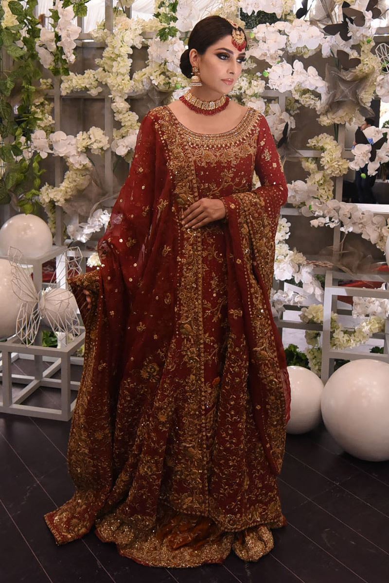 Deep Red Zardozi Silk Bridal Farshi Lehenga (3-Piece) - Image 1