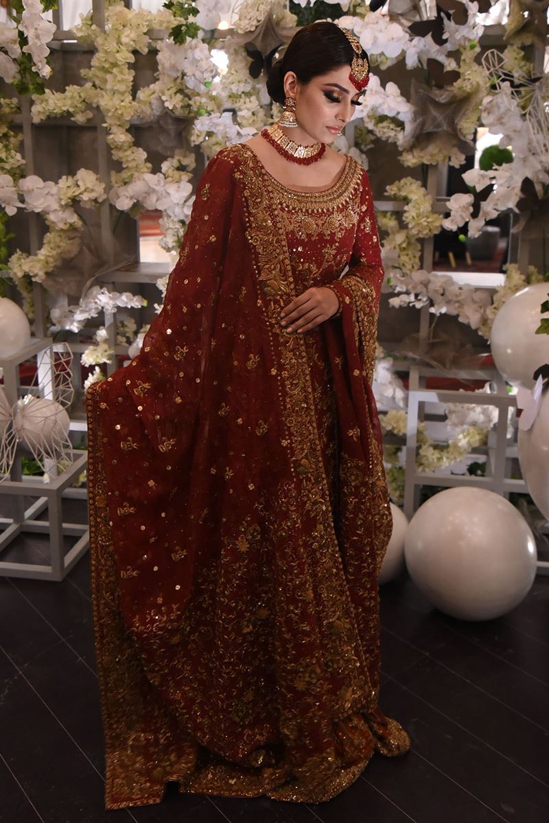 Deep Red Zardozi Silk Bridal Farshi Lehenga (3-Piece) - Image 4